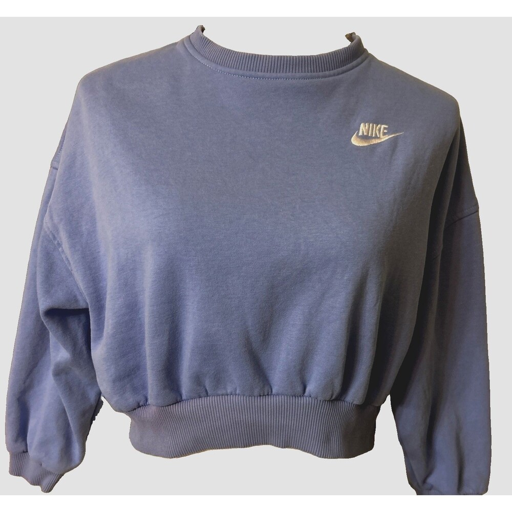 Nike Sportswear Womens M Fleece Crop Boxy Lilac Crew Neck Sweatshirt Pullover